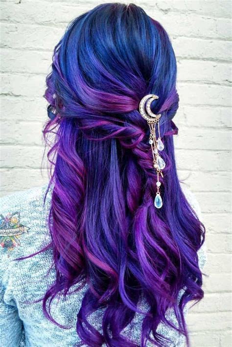 black hair with blue and purple